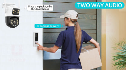 Dual Lens 360º Wifi Camera IP66 Security Protection 8MP 4K Wireless Outdoor Human Detection ICSEE Video Surveillance PTZ Camera