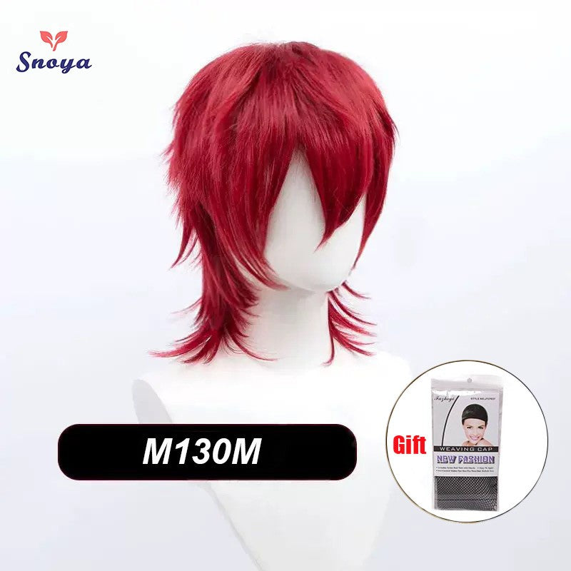 Perucas Curtas Sintéticas Snoya com Franja Corte Pixie Peruca Desfiada para Festa Cosplay para Homens e Mulheres Rosa Vermelho Verde Roxo Estilo Coreano Peruca Masculina