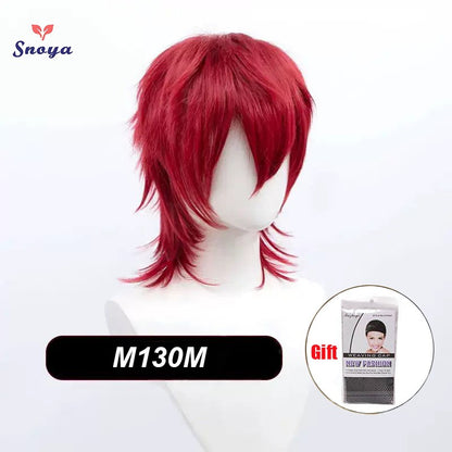 Perucas Curtas Sintéticas Snoya com Franja Corte Pixie Peruca Desfiada para Festa Cosplay para Homens e Mulheres Rosa Vermelho Verde Roxo Estilo Coreano Peruca Masculina