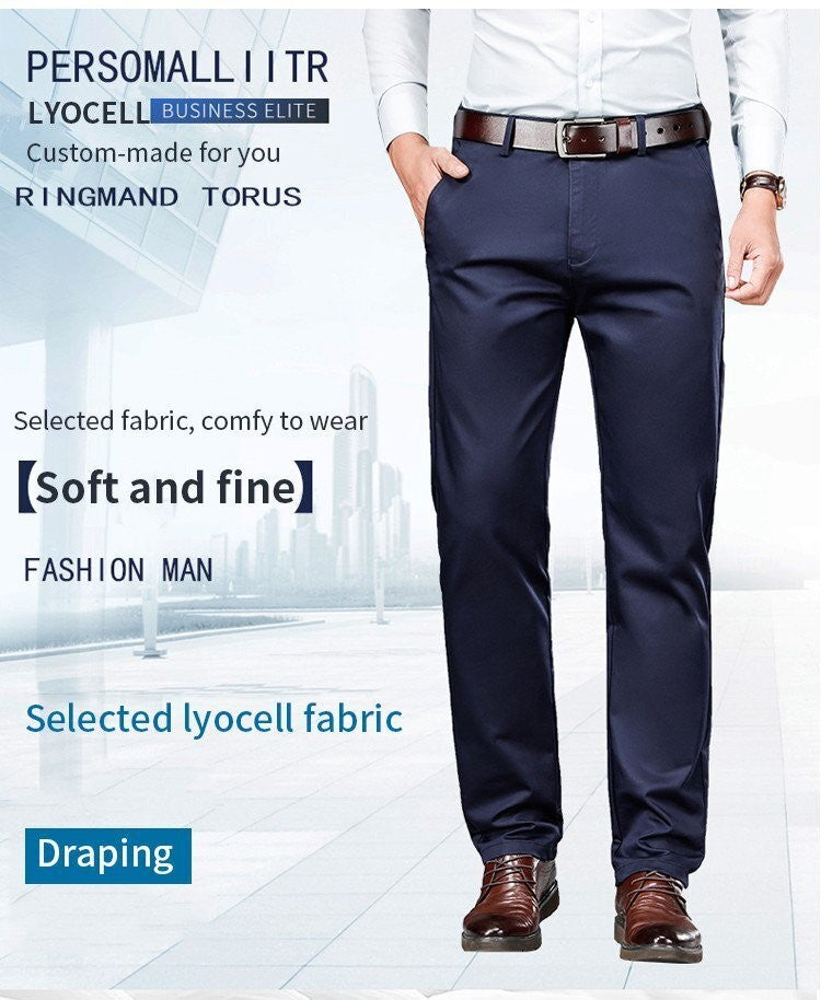 Men's ice silk suit pants Elastic mid-waist baggy trousers Straight business trousers