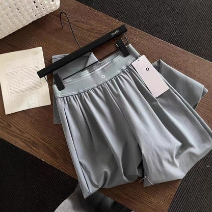 New Elastic High Waist Casual Sports Pants Solid Color American Style Pants 2025 Fashion High Street Summer Straight Trousers