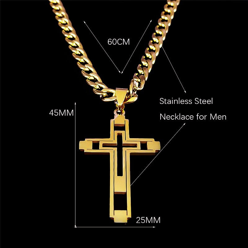 Colares de Aço Inoxidável Cruz Hip Hop 2023 Cor Dourada Colar Longo Pingente para Mulheres/Homens Joias collier homme N6055S05