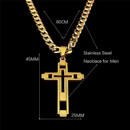 Colares de Aço Inoxidável Cruz Hip Hop 2023 Cor Dourada Colar Longo Pingente para Mulheres/Homens Joias collier homme N6055S05