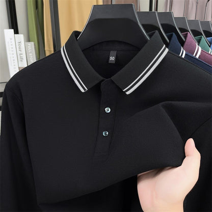 100% pure cotton high-quality brand men's long sleeve polo shirt autumn fashion striped original design golf top casual T-shirt