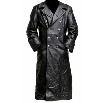 MEN'S GERMAN CLASSIC WW2 MILITARY UNIFORM OFFICER BLACK  LEATHER TRENCH COAT