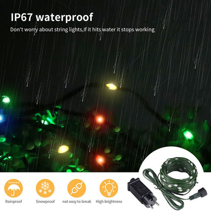 Outdoor LED Christmas Lights Green Wire Leather 24V Fairy Lights String Waterproof Garden Party Wedding Garland Decor New Year Q
