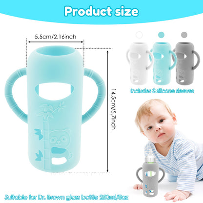 3Pcs Silicone Bottle Sleeves for Dr. Brown's Glass Baby Bottles Food-Grade Silicone Bottle Sleeves Insulated Baby Bottle Cover