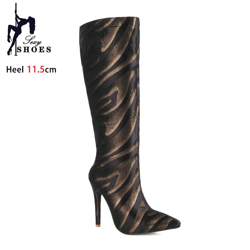 Ladies High Heel Boots Fashion Pointed French Stiletto Heels Office Long Boots Large Size Knee-High Women Shoes Winter Footwear