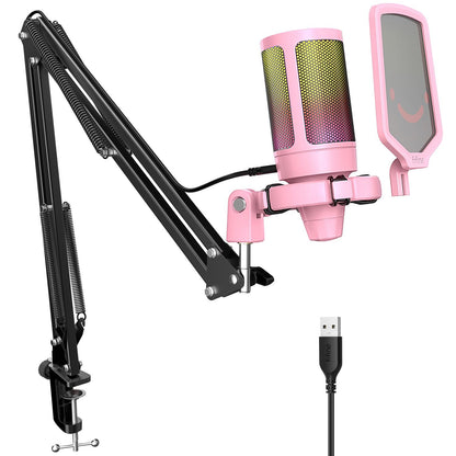 Kit de microfone FIFINE USB para jogos para PC, PS4/5, conjunto de microfone condensador cardioide com botão mudo/RGB/suporte de braço, para streaming de vídeo - A6T