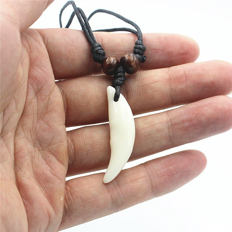 Colar Masculino Feminino Imitação Osso Pingente Amuleto Tibetano Presas Dente de Lobo Tibetano Natural Verdadeiro Vintage Branco Marrom Cru