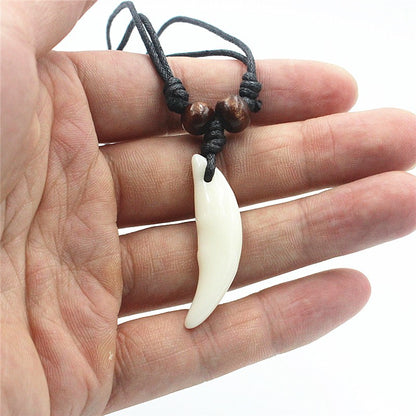 Colar Masculino Feminino Imitação Osso Pingente Amuleto Tibetano Presas Dente de Lobo Tibetano Natural Verdadeiro Vintage Branco Marrom Cru