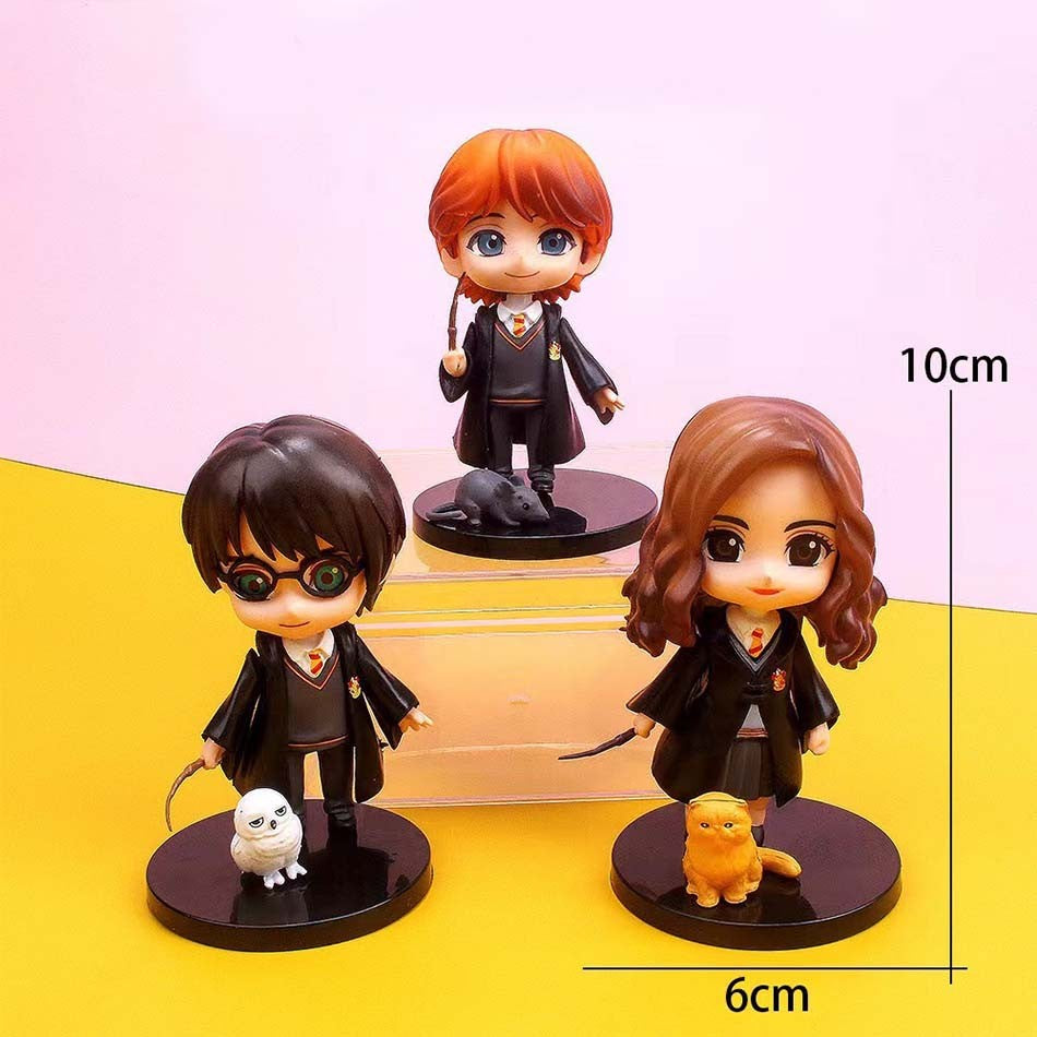 Hot 3 unidades/10 unidades Harryy Q Estilo Potter Posket Hermione Ron Hedwig Figura de Vinil Brinquedo Decoração de Bolo Carro Modelo Boneca de PVC Presentes Brinquedos