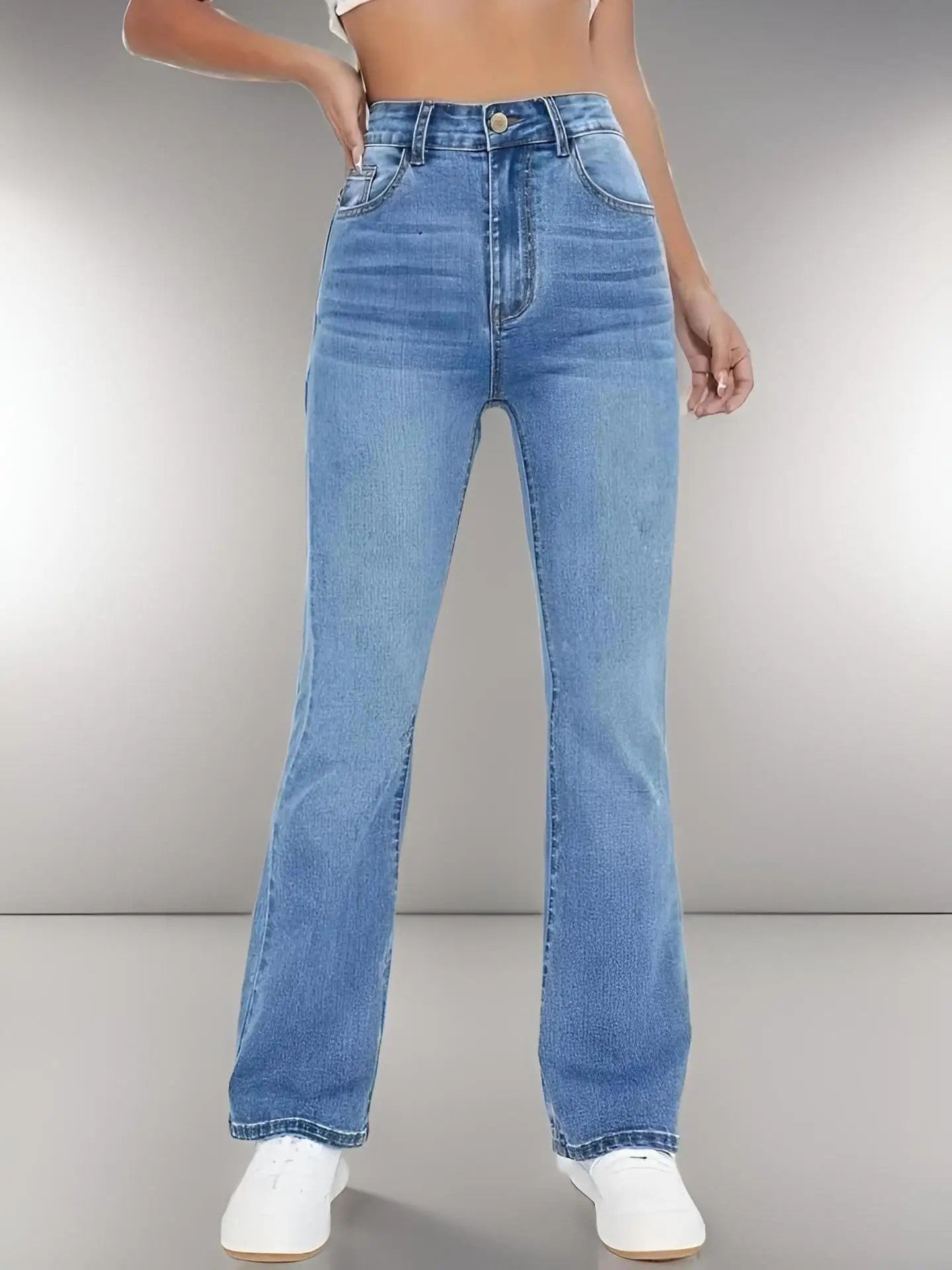 New Women's Spicy Girl Wrapped Hip Bell Bottom Pants Casual Versatile High Waist Washed Denim Trousers For Women