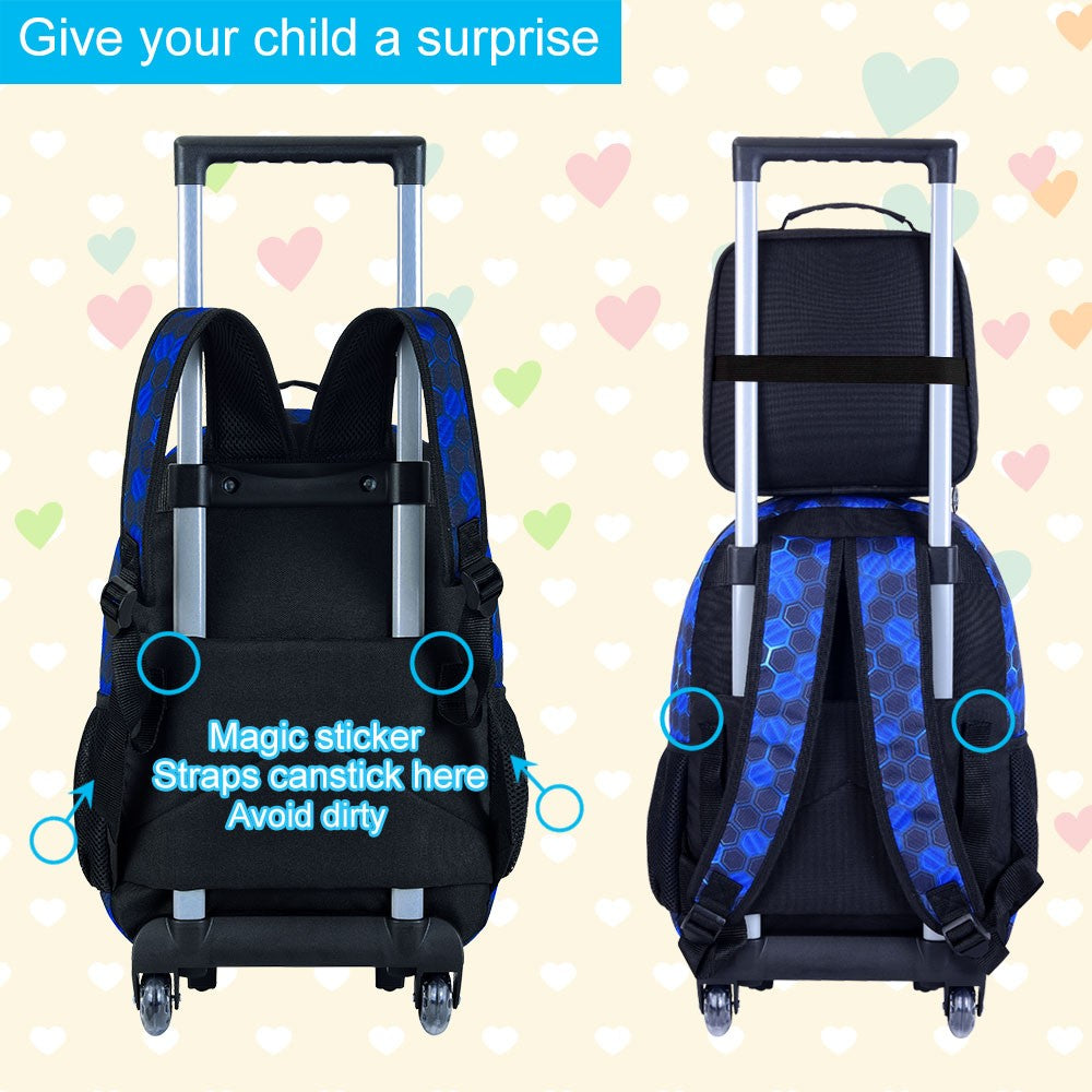 Mochila de Rodinhas para Meninos, Mochila Escolar com Rodas - Mochila Escolar Primária com Rodas - Kit Mochila de Futebol 3 Peças