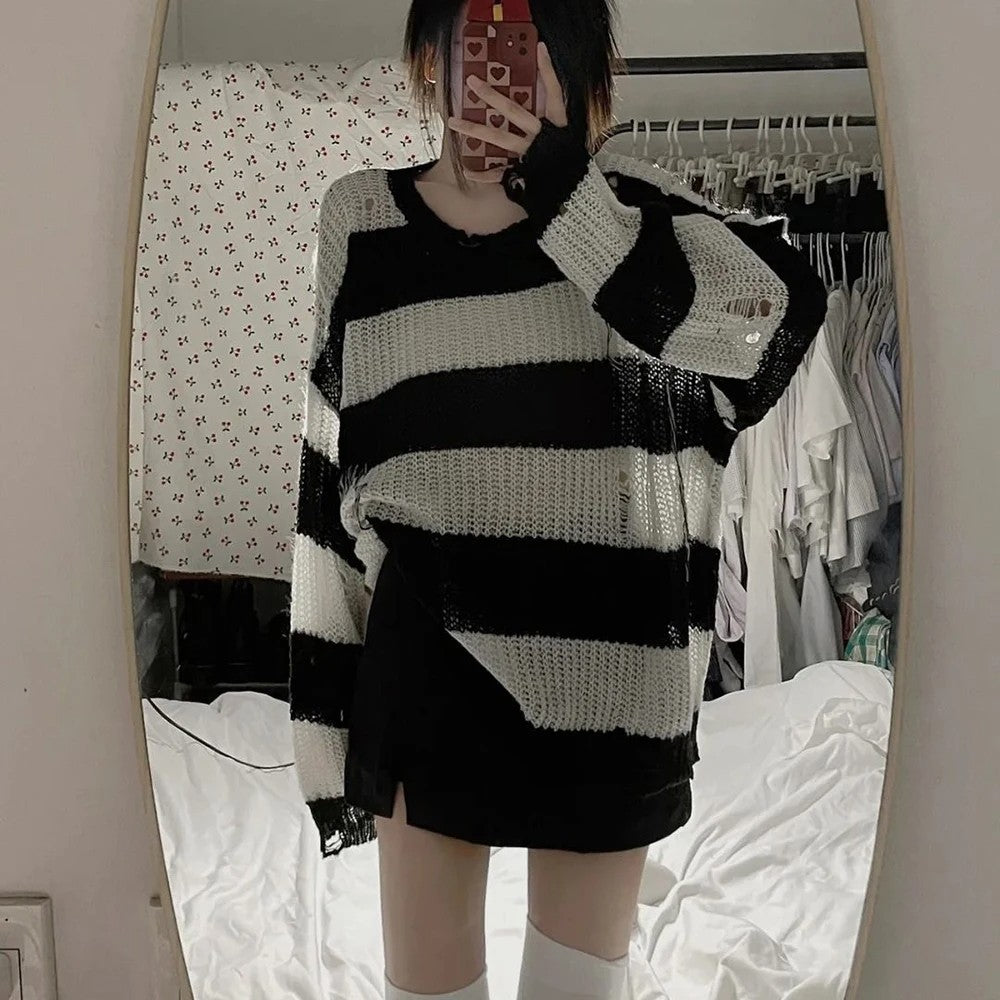 Anime NANA Okazaki Shinichi Cosplay Costume Unisex Stripe Knitted Sweater Autumn Ripped Irregular Sweaters Top Party Clothes