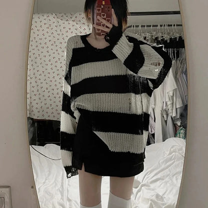 Anime NANA Okazaki Shinichi Cosplay Costume Unisex Stripe Knitted Sweater Autumn Ripped Irregular Sweaters Top Party Clothes