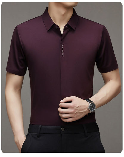 High end  Mulberry Silk Men Short Sleeve Business Shirt Wrinkle Resistant Button Invisible Top Elastic Luxurious Men Shirts