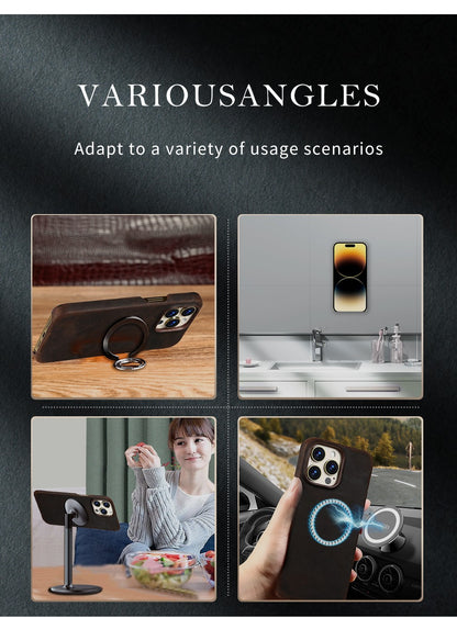 Capa Magsafe para iPhone 15 16 17 Pro Max Air Couro Genuíno Envelhecido Bovino de Grão Integral de Luxo Retrô Capa Magnética