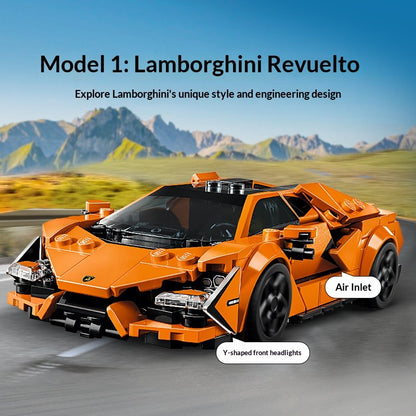 Blocos de Lego, modelos de carros esportivos Lamborghini Revuelto e Huracán, brinquedos de montar carros, presentes para crianças e adultos
