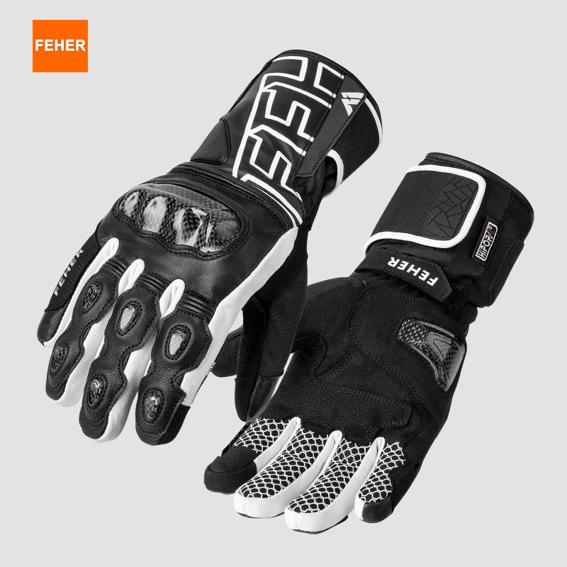 Luvas de Inverno FEHER para Moto Couro Touchscreen Quente Impermeável Junta de Dedo em Fibra de Carbono Luvas de Motociclismo