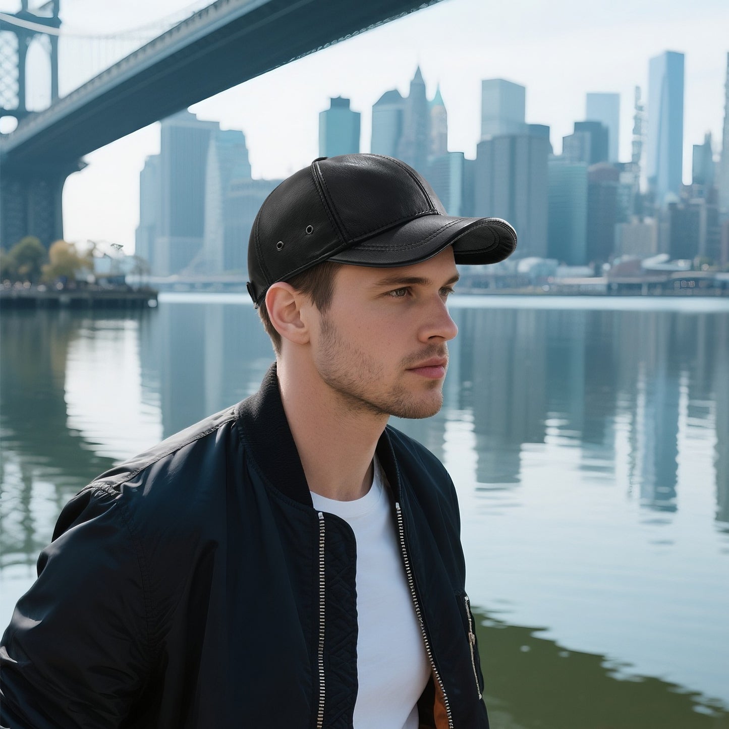 FEINION Men's Adjustable Baseball Cap Winter Driving Hunting Fishing Hat Genuine Leather Ivy Fashion Beret Flat Cap.