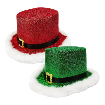 Comfortable Festive Cosplay Caps New Year Christmas Top Hat Red Green Top Hat With White Brim For Men Women Performance Cosplay