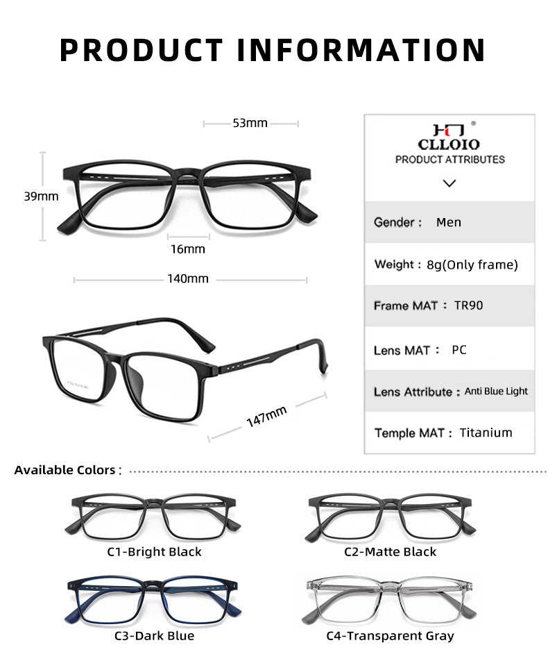 CLLOIO High Quality UltraLight Flexible Titanium Reading Glasses Anti Blue Light Myopia Glasses Prescription Progressive Eyewear