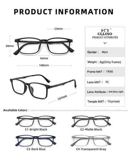 CLLOIO High Quality UltraLight Flexible Titanium Reading Glasses Anti Blue Light Myopia Glasses Prescription Progressive Eyewear