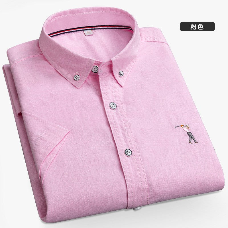 New Summer Short-sleeved Shirt Men's Solid Color Oxford Spinning Casual Embroidery Fashion Slim Shirt Short Men Drop Shipping