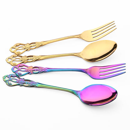 Conjunto de Talheres de Alta Qualidade Faca Garfo Colher de Sobremesa Louça Colorida Conjunto de Talheres de Aço Inoxidável Talheres de Mesa de Cozinha