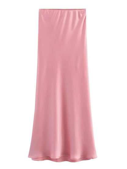 XNWMNZ Women's Fashion 2023 Flowing Satin Midi Skirt Women Vintage Elastic High