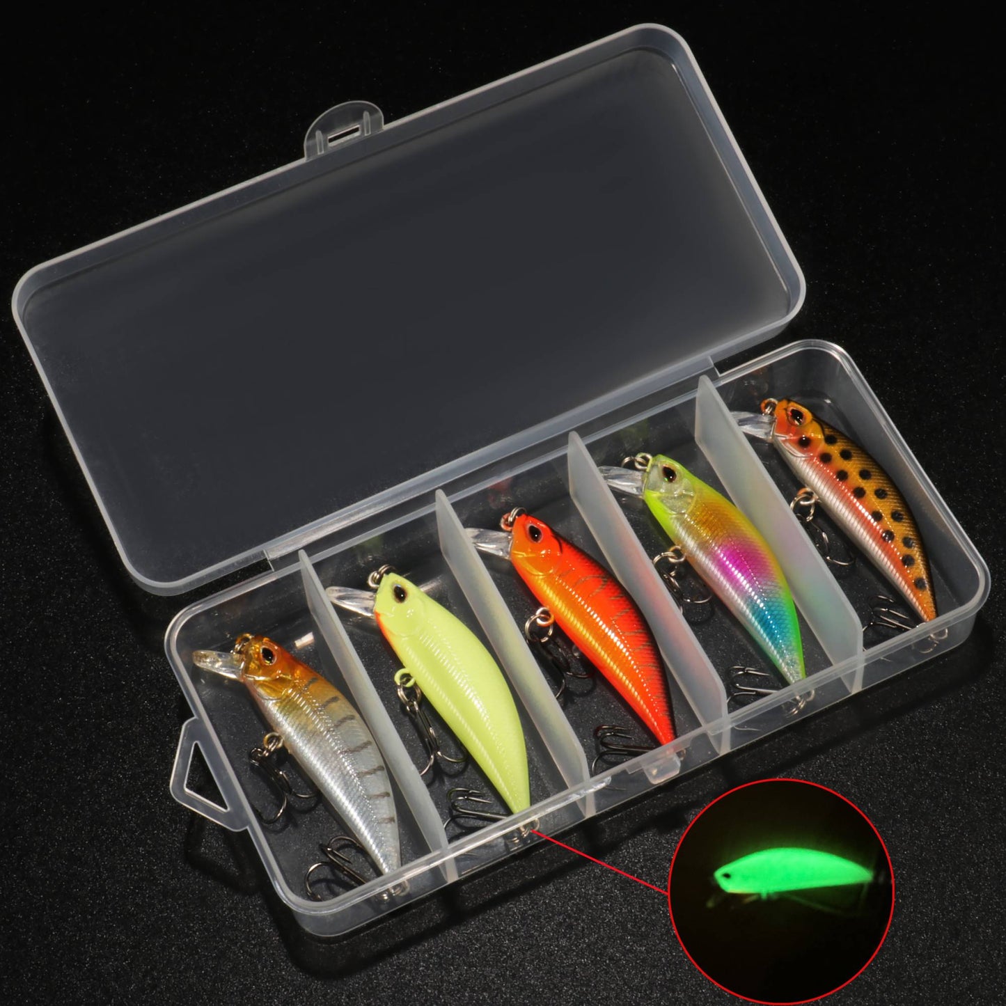 Kit de Iscas Artificiais 5 Peças: Minnow Afundante, Truta, Isca Artificial, Crankbait, Anzol para Baixo, Wobbler, Caixa de Equipamentos de Pesca, Jerkbait Flutuante