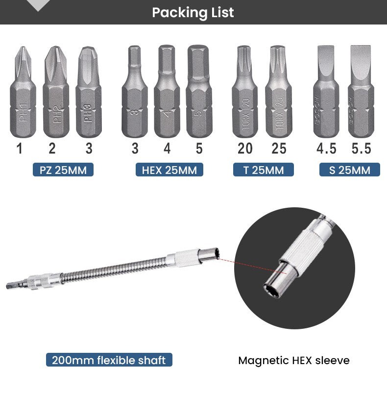 Conjunto de 11 Peças de Suporte de Eixo Flexível para Pontas de Parafusadeira Bosch Professional, Extensor de 200mm e 300mm para Parafusadeira e Furadeira