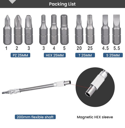 Conjunto de 11 Peças de Suporte de Eixo Flexível para Pontas de Parafusadeira Bosch Professional, Extensor de 200mm e 300mm para Parafusadeira e Furadeira