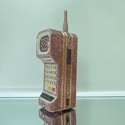 XIYUAN Mobile Phone Shaped Diamond Evening Bags for Women Gorgeous Bling Diamond Metallic Purses and Handbags Wedding Party