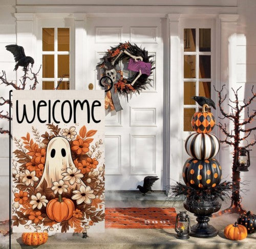 Halloween Ghost Garden Flag 12x18 Vertical Double Sided Spooky Pumpkin Fall Holi
