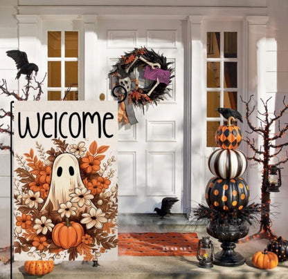Halloween Ghost Garden Flag 12x18 Vertical Double Sided Spooky Pumpkin Fall Holi