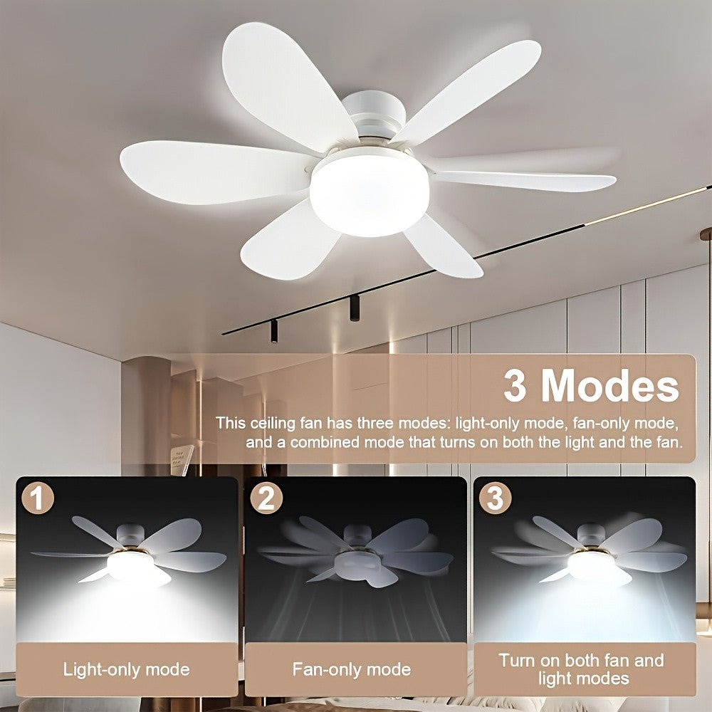LED smart ceiling fan light with remote control, timer, 6 fan blades, 3 speeds, adjustable brightness and color temperature