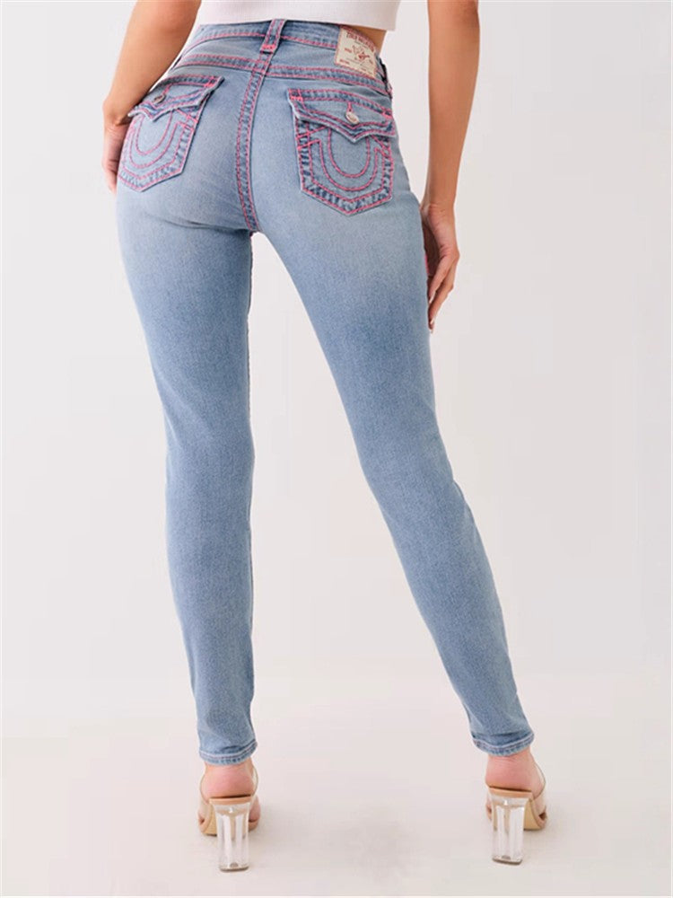 Jennie Mid Rise Super T Skinny Jean Embroidery Women Jeans High Street Sexy High Waisted Jeans Woman Casual Tight Washed Pants
