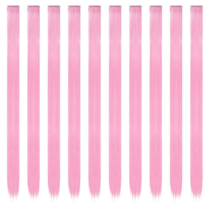 22 Inch Hair Extensions Clip ins, 6/12 Pcs Pink Hair Extensions Colored Hair Extensions  Party Highlights Long synthetic Hair