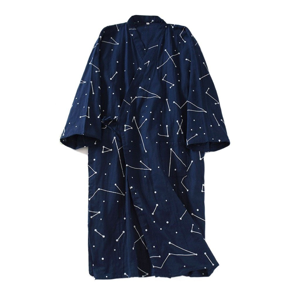 Bath Robe V-Neck Men's Kimono Bathrobe Long Sleeve Loose Japanese-Style Yukata C