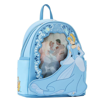 Mochila Loungefly Mini Princessa Gus e Jaq Teacup 70º Aniversário Lenticular Série Cinderela