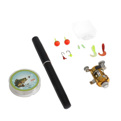 Vara de Pesca Telescópica Mini Portátil em Formato de Caneta EUA com Carretel + Carretel Liga de Alumínio Linha de Pesca Iscas Macias
