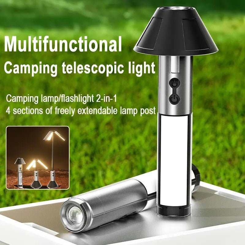 Light 2 in 1 Rechargeable Telescopic Camping Lantern Multi-functional Camping  Flashlight with Hook Outdoor Emergency Work Light
