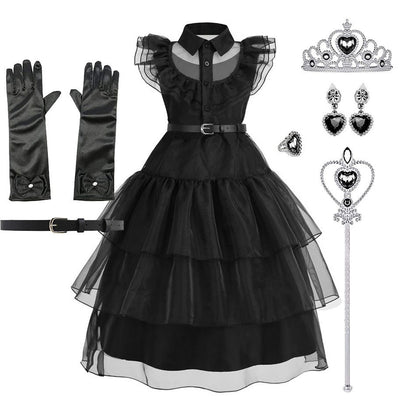 Girls Princess Dress Child Birthday Party Layered Disguise Kids Cosplay Halloween Fantasy Dark Gothic Dancing Costume 4-12Years