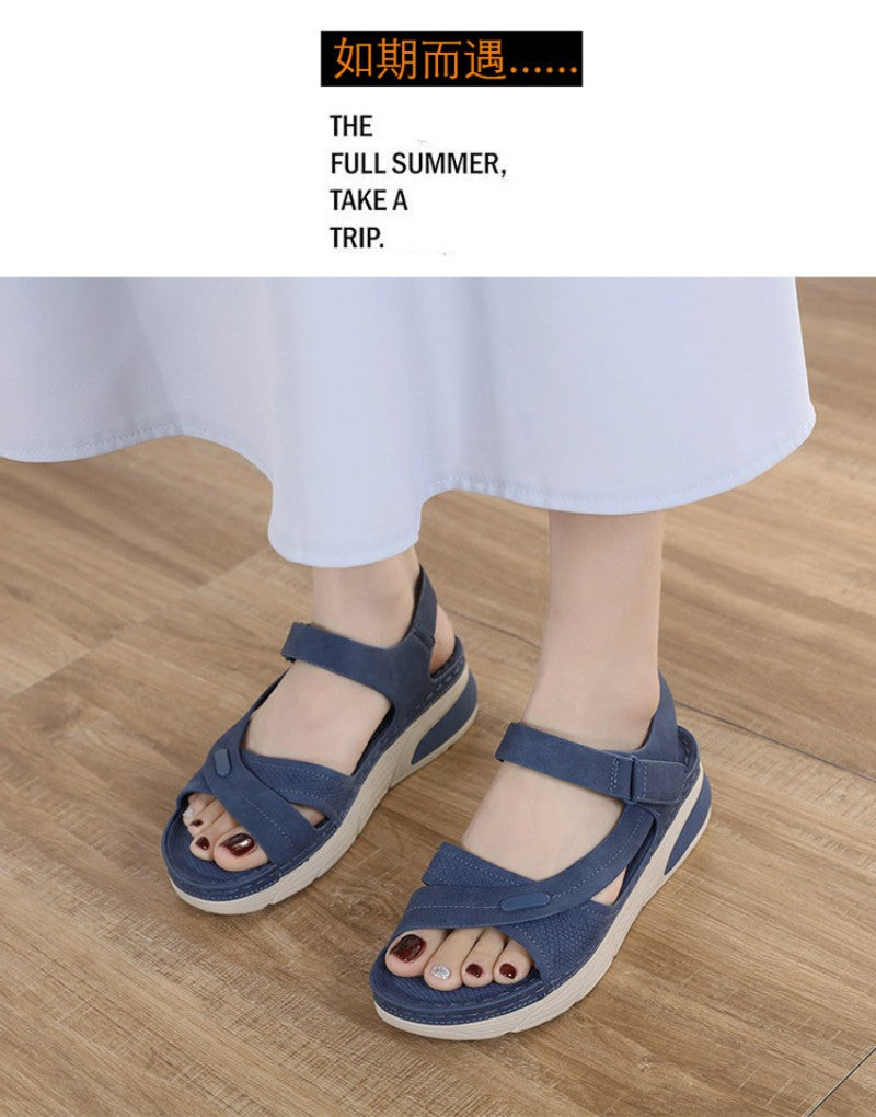 Sandal Lightweight Casual Sporty Comfortable Thick-Soled Velcro Versatile Fashion Trend Breathable National Style Wear-Resistant