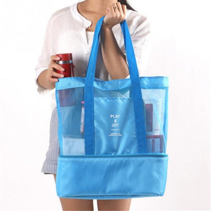 High Capacity Women Mesh Transparent Bag Double-layer Heat Preservation Large Picnic Beach Bags Tote Office Lunch Snacks Bag