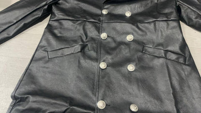 Men Faux Leather Coats Pu Long Coat Splice Double Breasted Turn Down Collar Slim Fit Thick Casual Jackets Autumn Winter