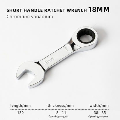 1 Chave de Catraca Curta - Alcance de 6-19mm, Chaves de Soquete de Catraca de Cabo Curto de 72 Dentes para Reparo Automotivo e de Porcas