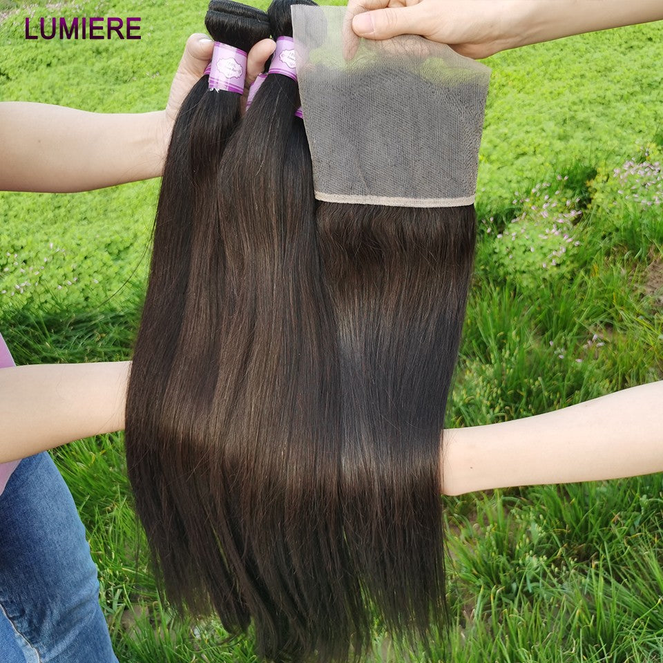 Cabelo Humano Liso Extenso de 8 a 40 polegadas, Pacotes de 1/3/4 peças, Cabelo Brasileiro para Mega Hair, Cabelo Humano Cru, Pacotes em Oferta, Extensões de Cabelo Virgem Lumiere